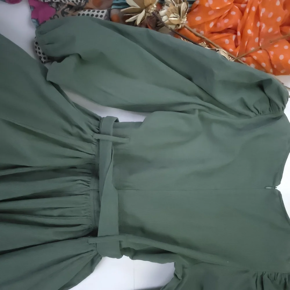 Laroque Orignal Green Corded Party Dress Chic Long Sleeve Sz L. - Picture 10 of 11